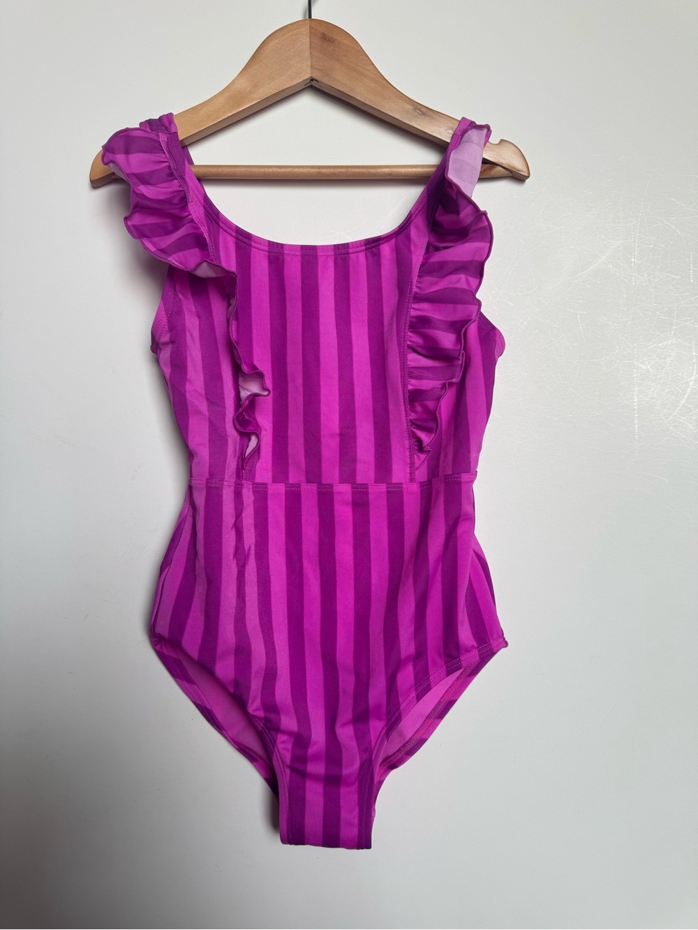 Girls Cat & Jack Fuchsia Striped Ruffle One-Piece Swimsuit